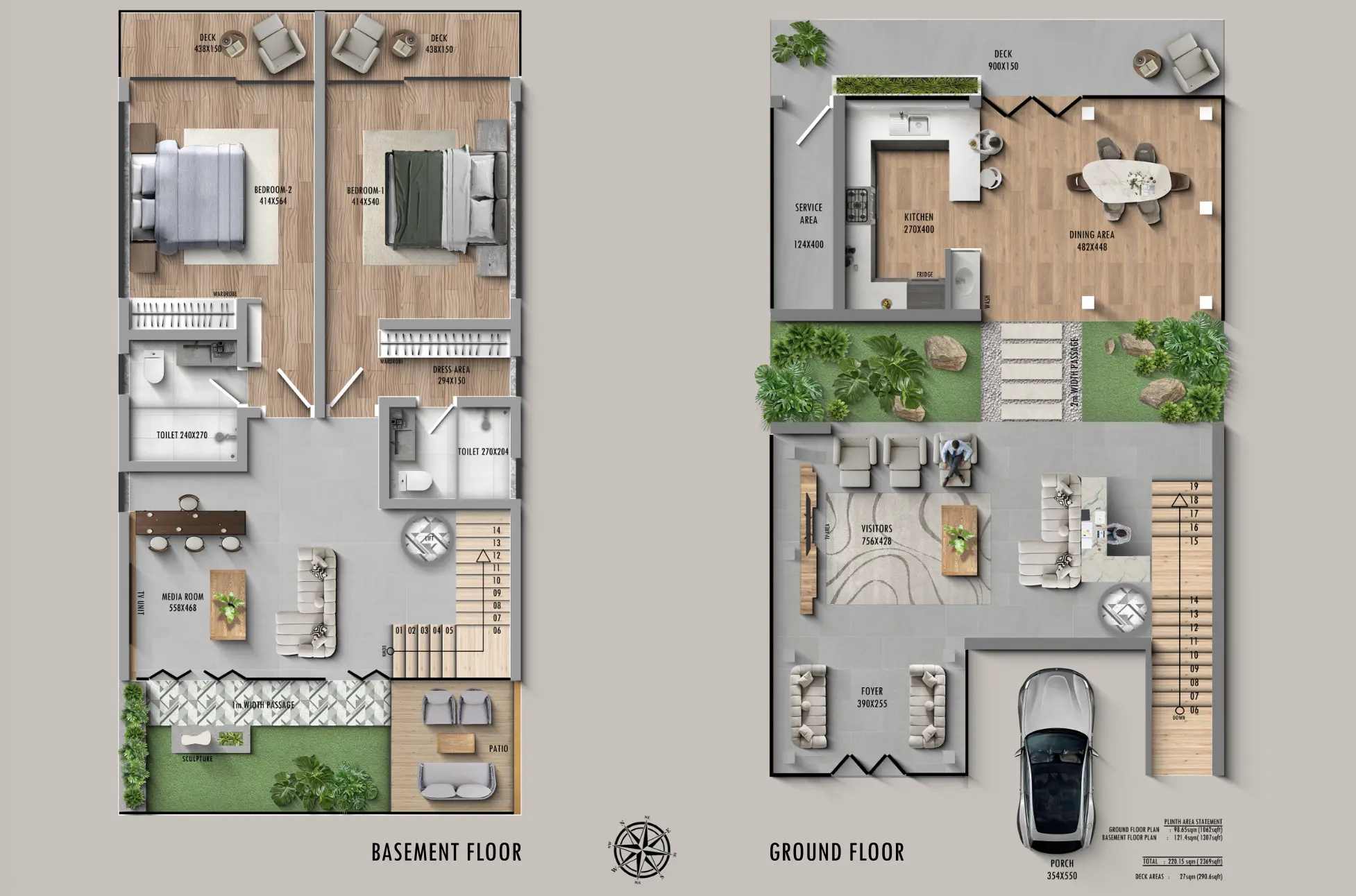 2 BHK 2D floor plan