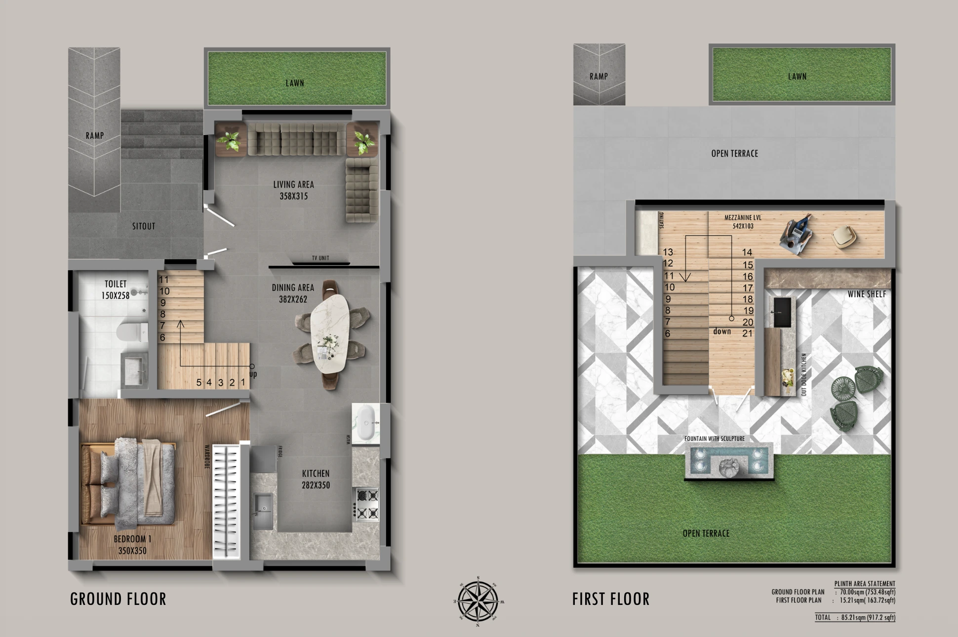 1 BHK 3D floor plan